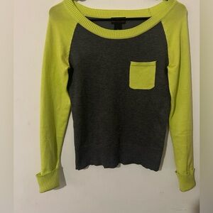 Gray and Neon Green Sweater with Pocket